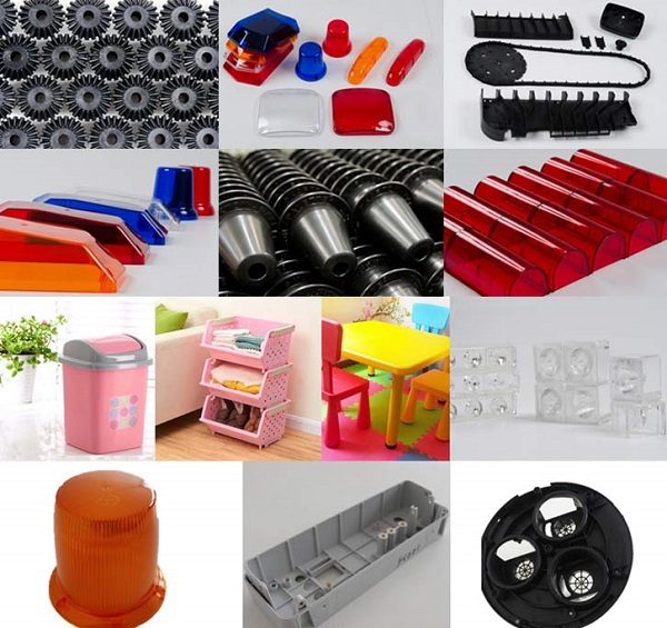 Uma ampla gama de produtos feitos de plástico injetado.